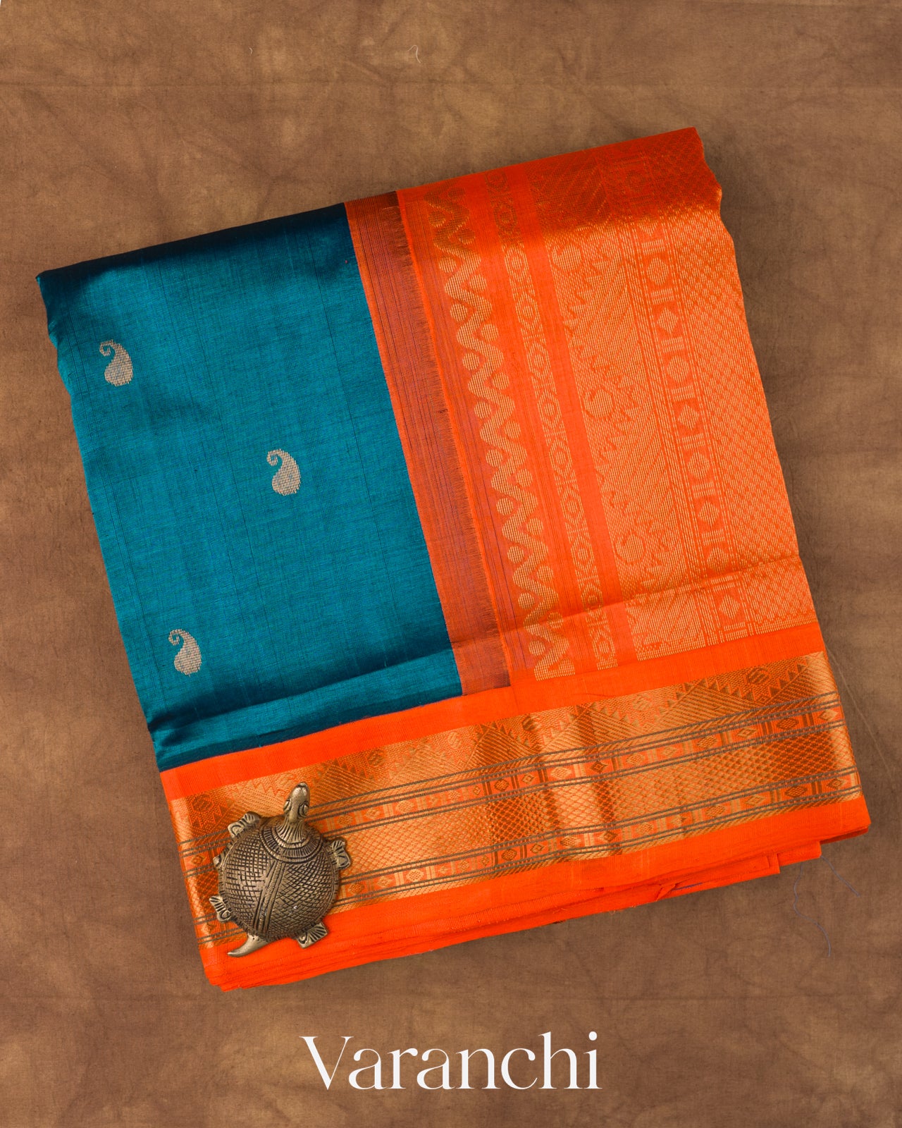 Peacock Blue Pure Kanchipuram Silk Cotton Handloom Saree
