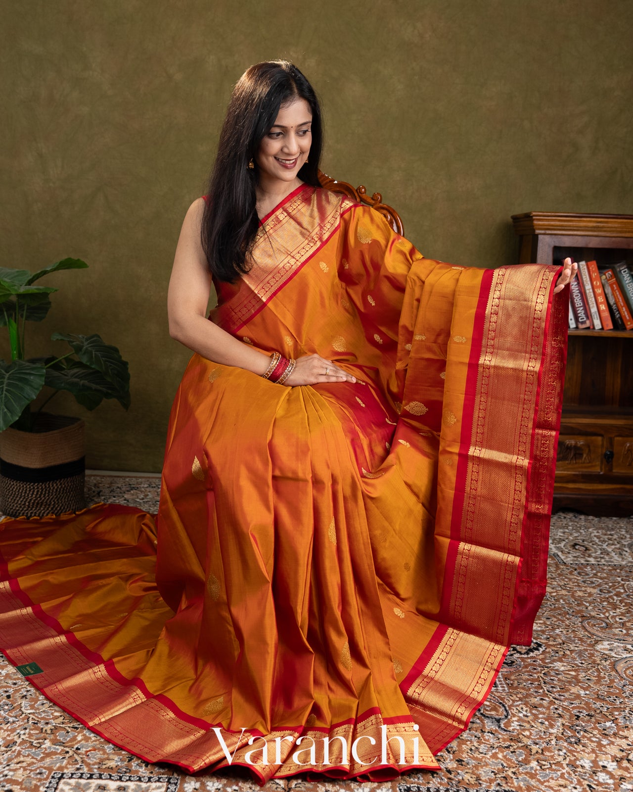 Deep Orange Pure Kanchipuram Silk Saree
