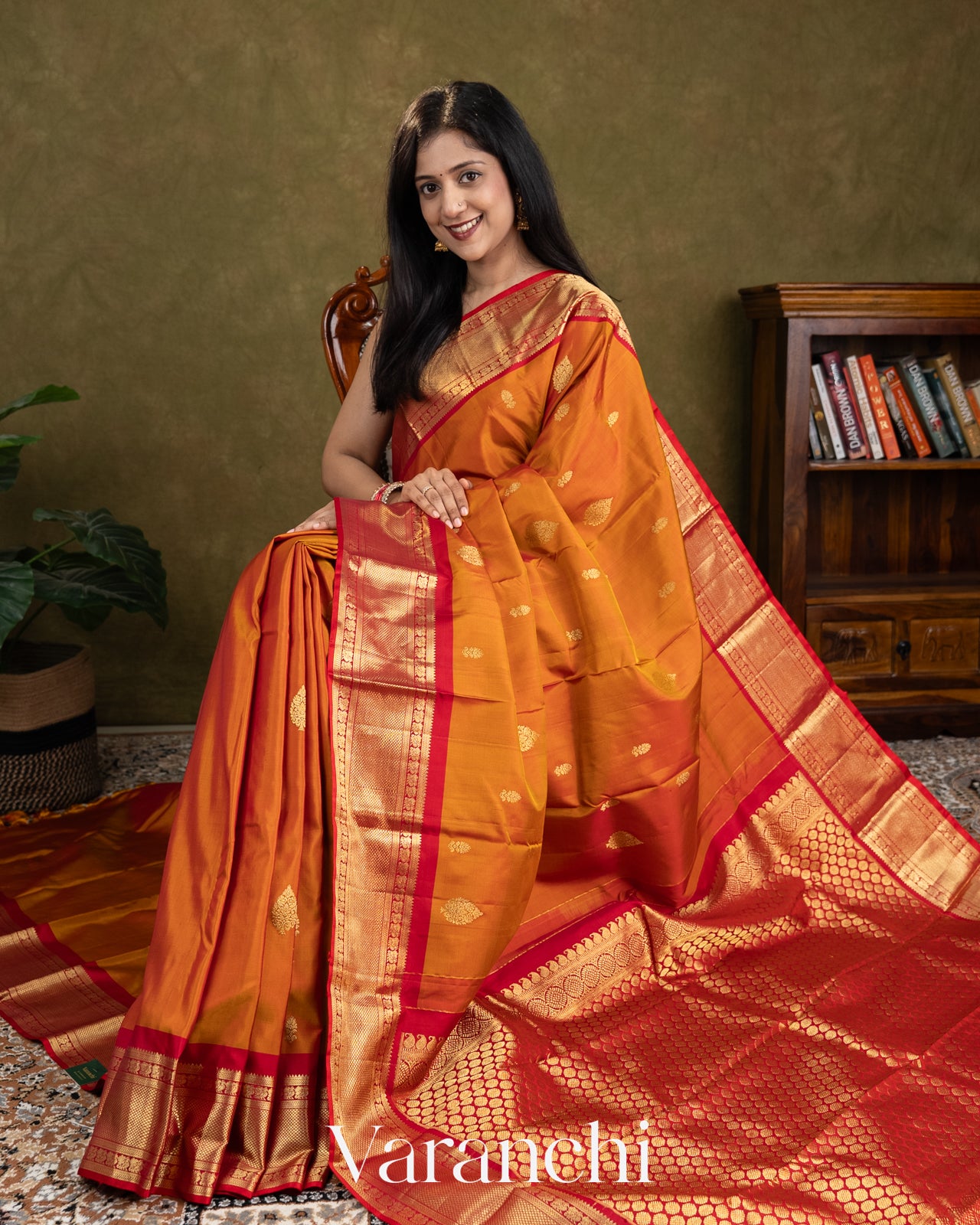 Deep Orange Pure Kanchipuram Silk Saree