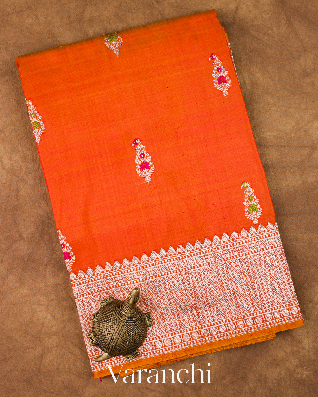 Vermilion Orange Pure Katan Silk Handloom Saree