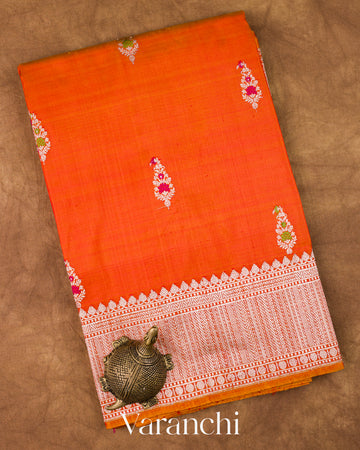 Vermilion Orange Pure Katan Silk Handloom Saree