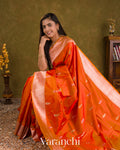 Vermilion Orange Pure Katan Silk Handloom Saree
