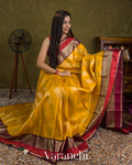 Mustard Yellow Lehariya Brocade Pure Kanchipuram Silk Saree
