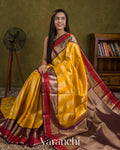 Mustard Yellow Lehariya Brocade Pure Kanchipuram Silk Saree