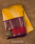 Mustard Yellow Lehariya Brocade Pure Kanchipuram Silk Saree