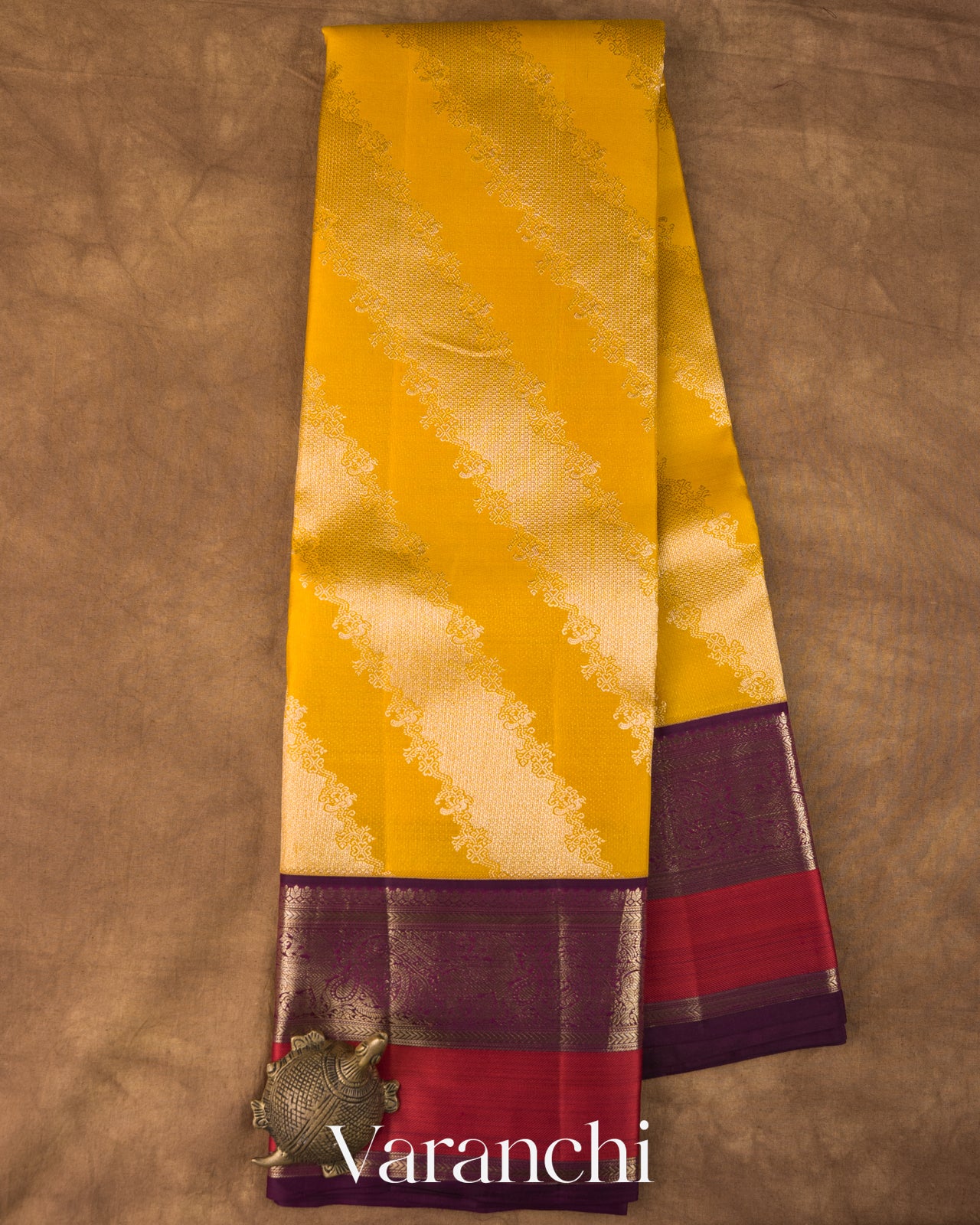 Mustard Yellow Lehariya Brocade Pure Kanchipuram Silk Saree