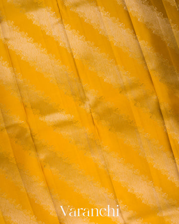 Mustard Yellow Lehariya Brocade Pure Kanchipuram Silk Saree