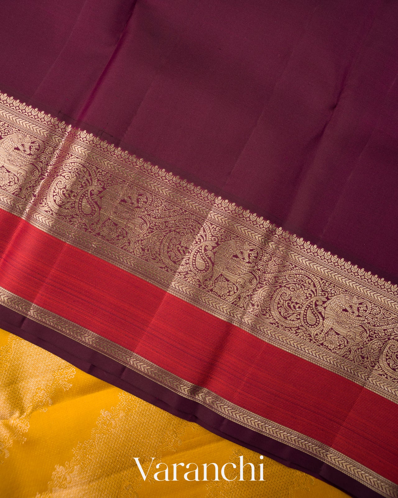 Mustard Yellow Lehariya Brocade Pure Kanchipuram Silk Saree