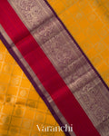 Mustard Yellow Checkered Pure Kanchipuram Silk Handloom Saree
