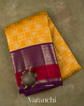 Mustard Yellow Checkered Pure Kanchipuram Silk Handloom Saree