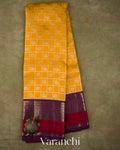 Mustard Yellow Checkered Pure Kanchipuram Silk Handloom Saree