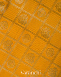 Mustard Yellow Checkered Pure Kanchipuram Silk Handloom Saree