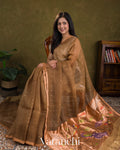 Walnut Brown Jamdani Bird Pure Muslin Silk Handloom Saree