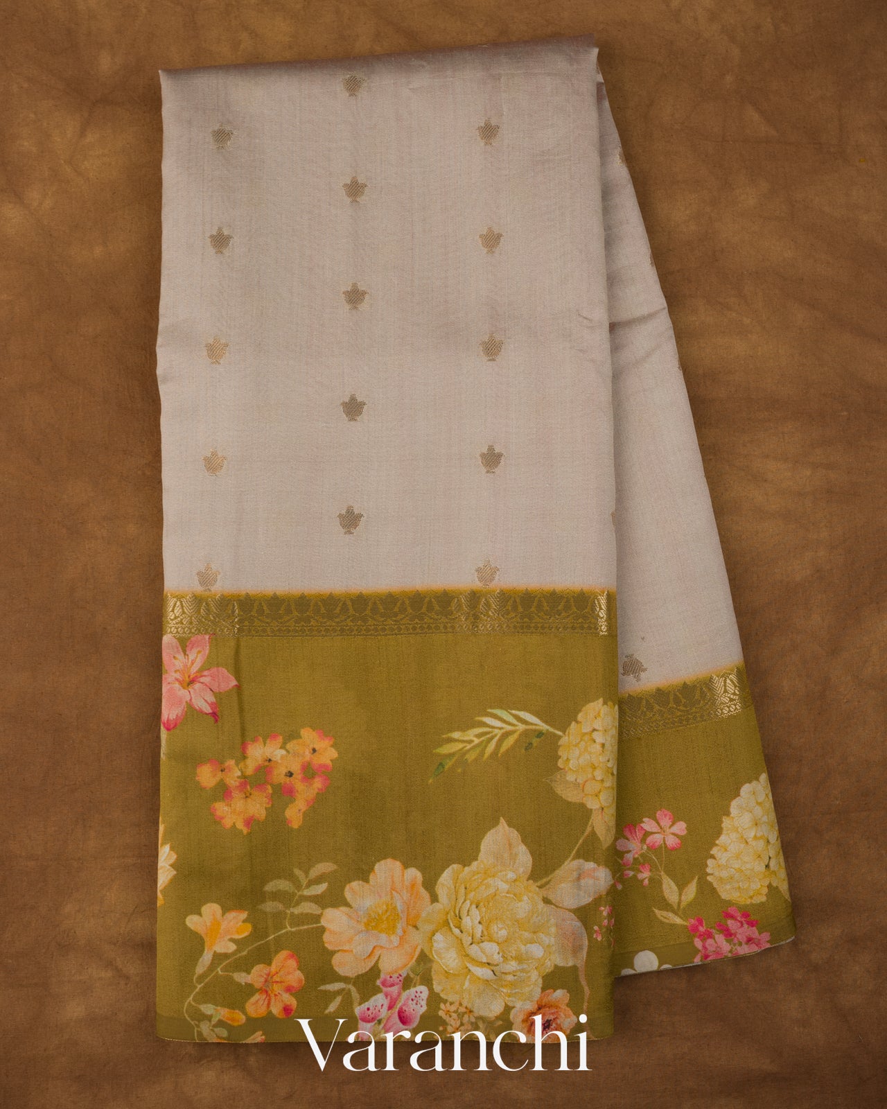 Pearl Grey Pure Chiniya Silk Handloom Saree