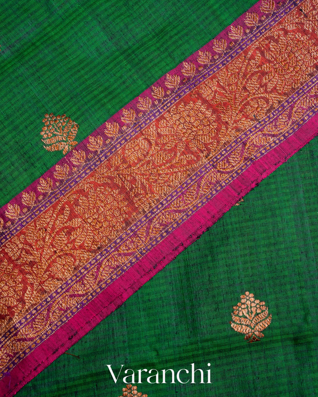 Bottle Green Pure Dupion Silk Handloom Saree