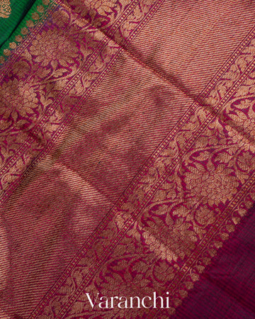 Bottle Green Pure Dupion Silk Handloom Saree