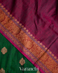 Bottle Green Pure Dupion Silk Handloom Saree