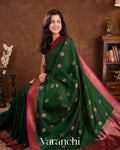 Bottle Green Pure Dupion Silk Handloom Saree