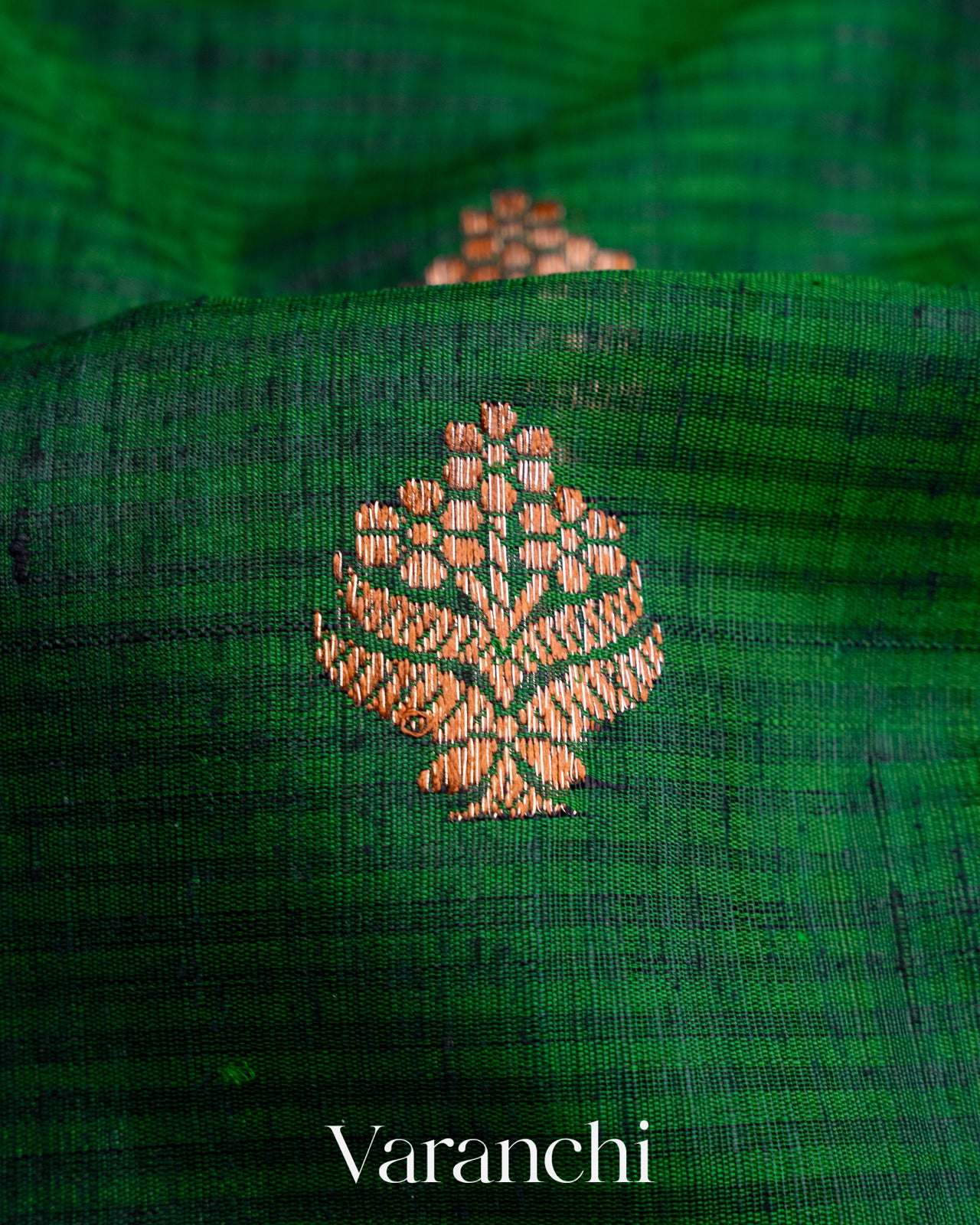 Bottle Green Pure Dupion Silk Handloom Saree