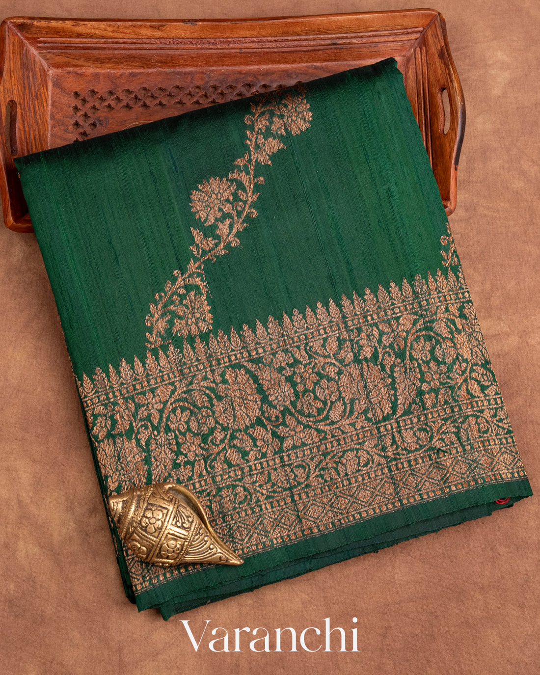 Bottle Green Pure Raw Silk Handloom Saree