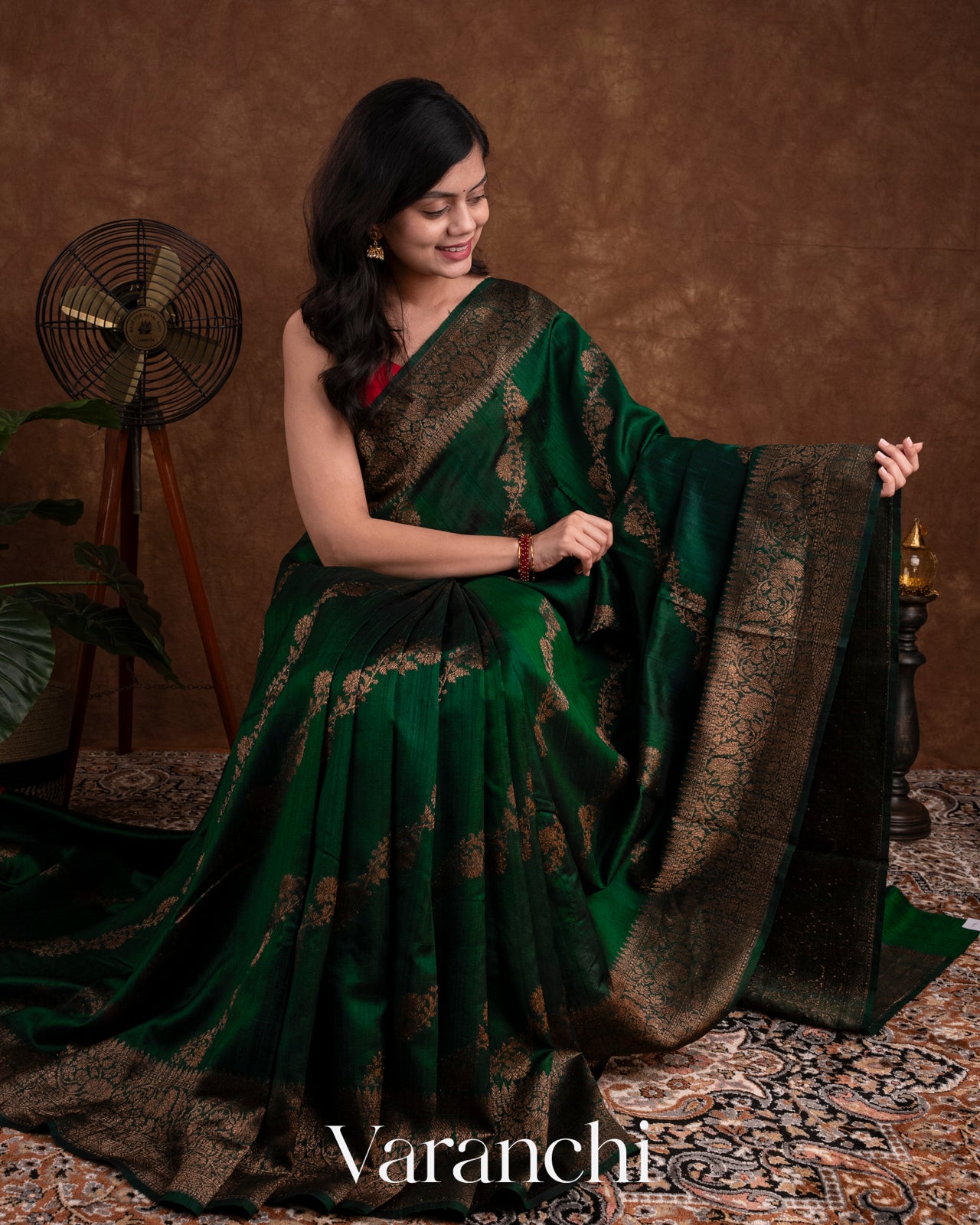 Bottle Green Pure Raw Silk Handloom Saree