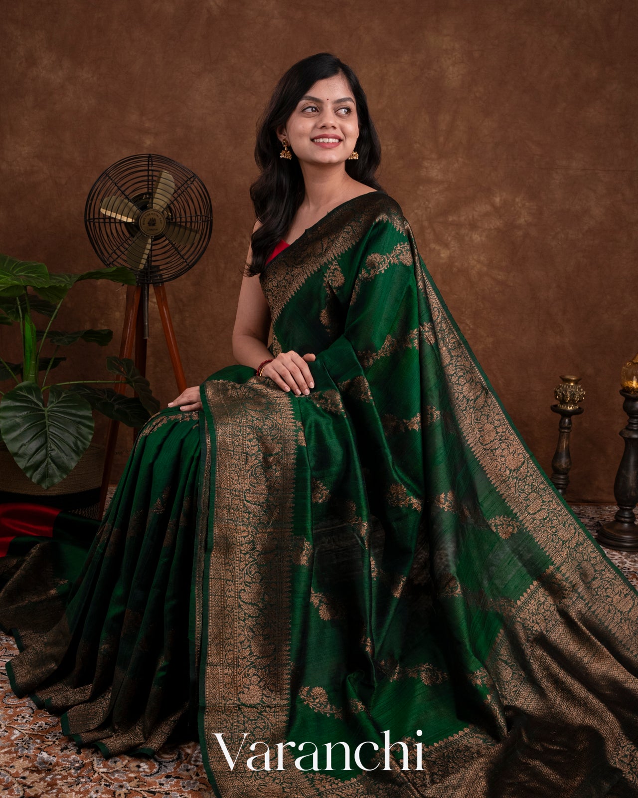 Bottle Green Pure Raw Silk Handloom Saree