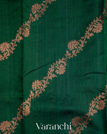 Bottle Green Pure Raw Silk Handloom Saree