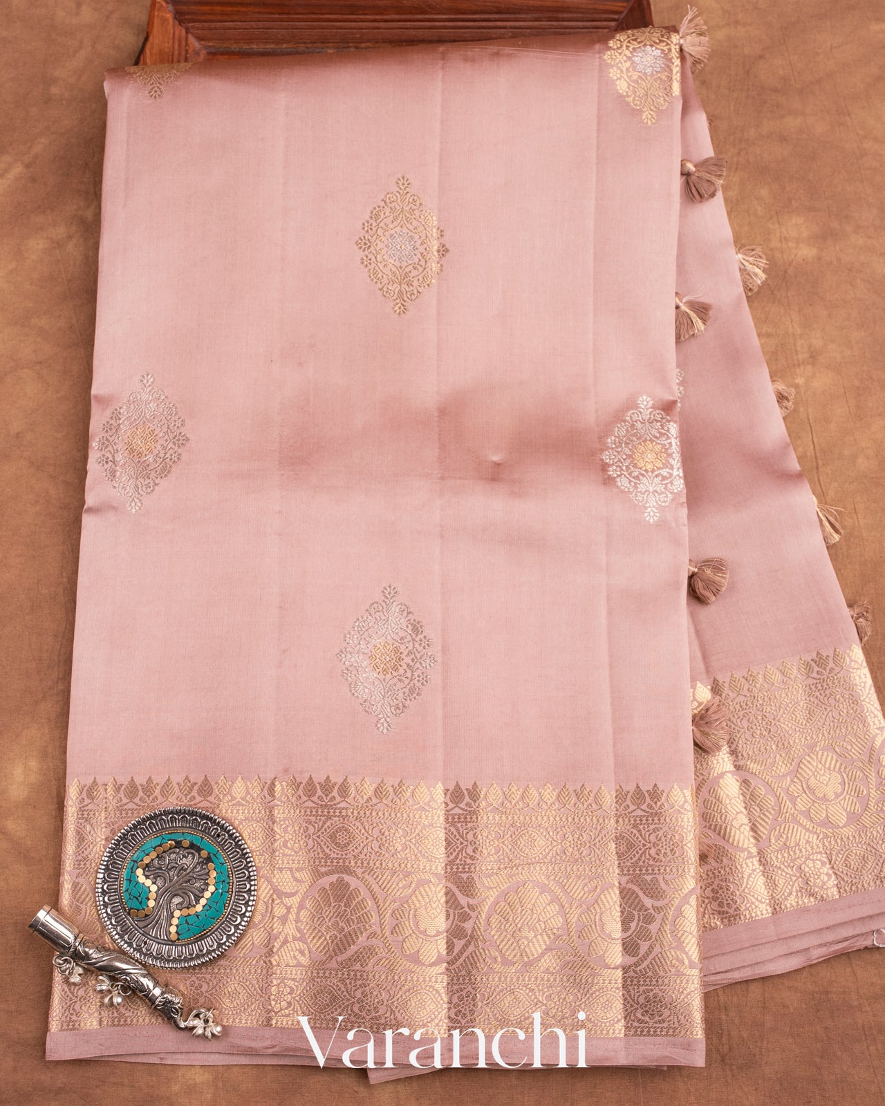 Dusty Pink Pure Dupion Silk Saree