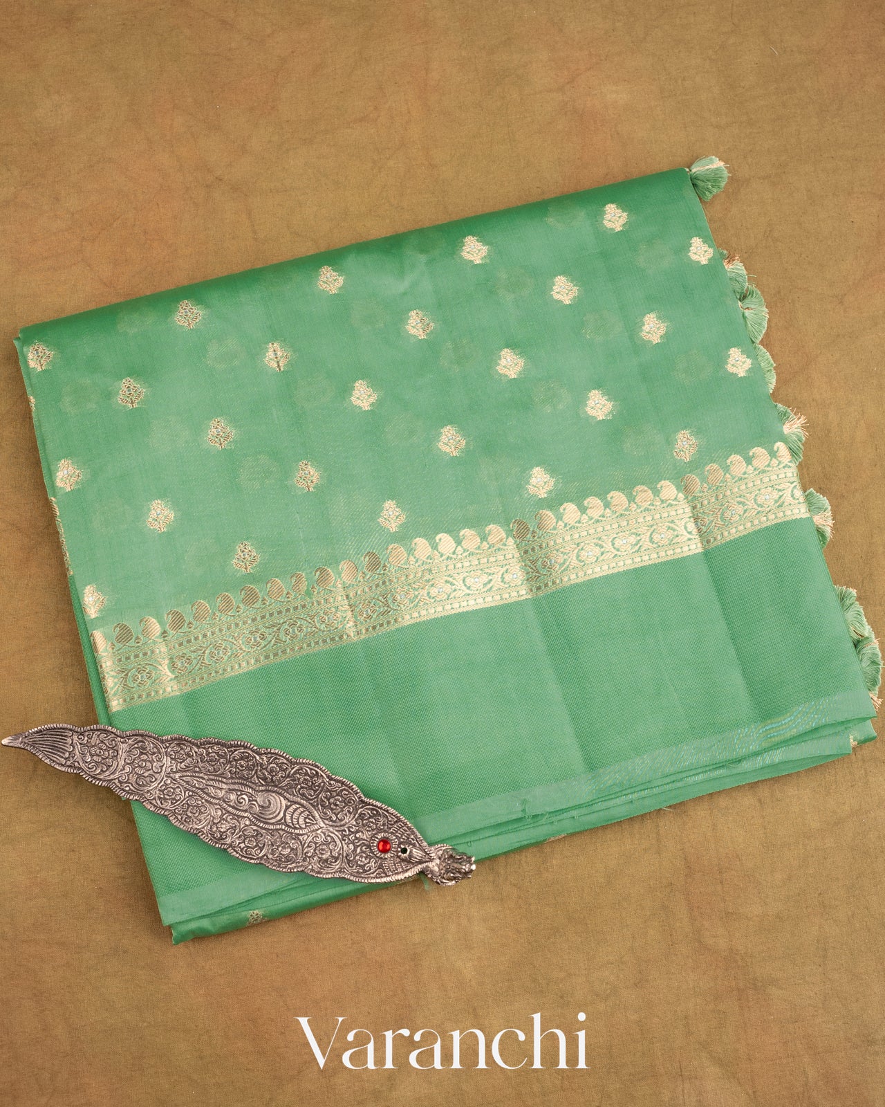 Light Lux Green Pure Dupion Silk Saree