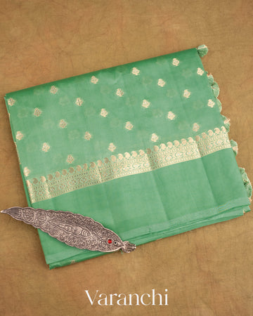 Light Lux Green Pure Dupion Silk Saree