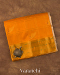 Turmeric Orange Checks Pure Kanchipuram Silk Cotton Handloom Saree