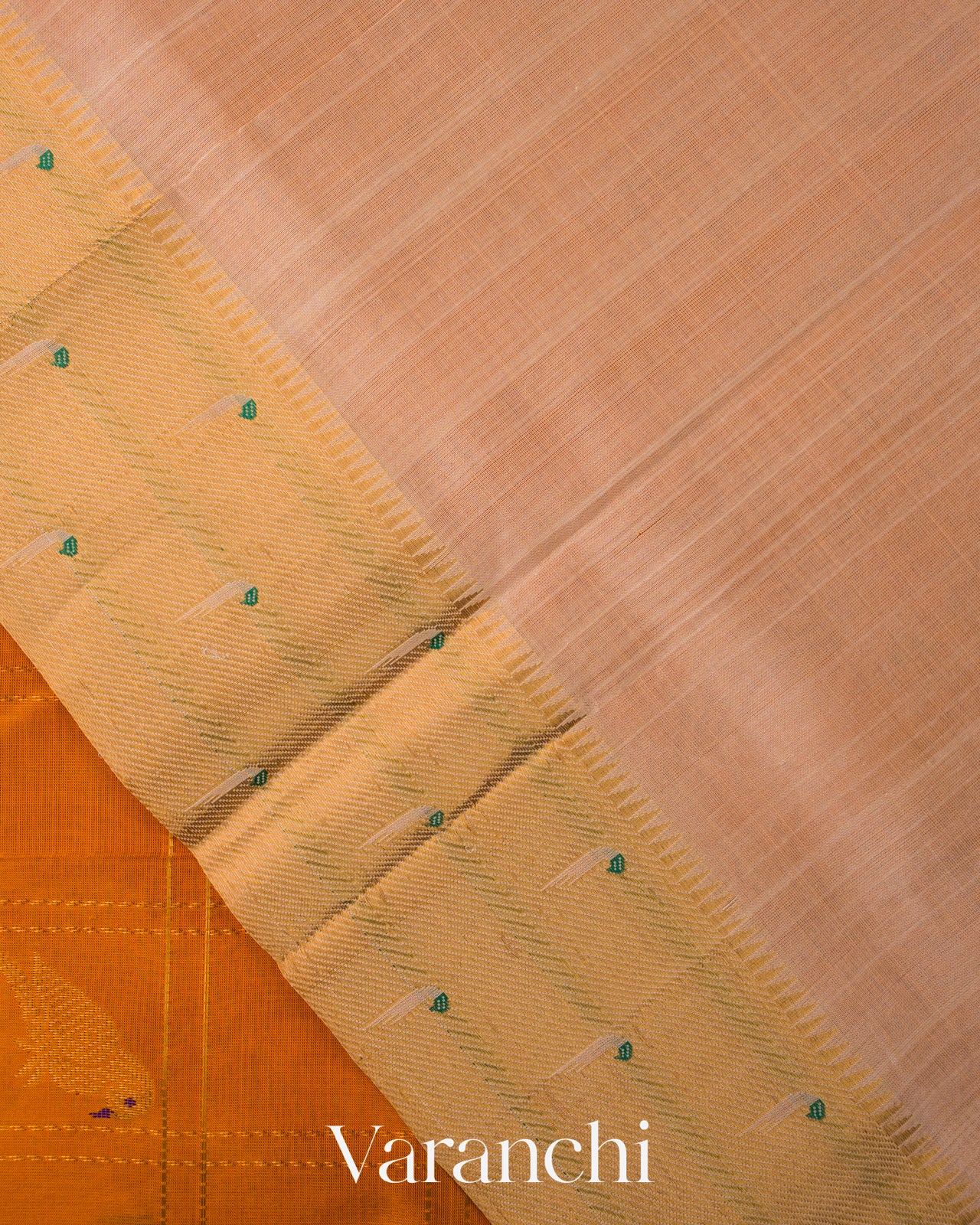 Turmeric Orange Checks Pure Kanchipuram Silk Cotton Handloom Saree