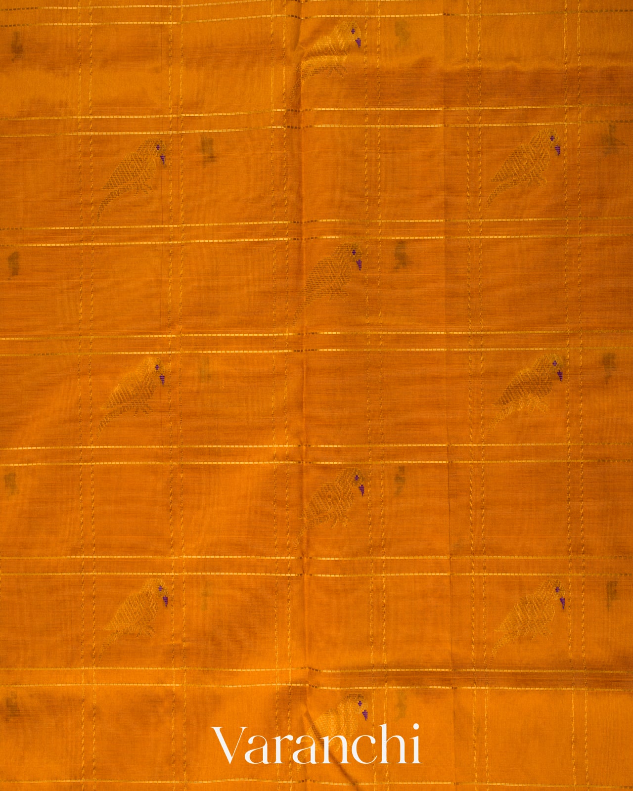 Turmeric Orange Checks Pure Kanchipuram Silk Cotton Handloom Saree