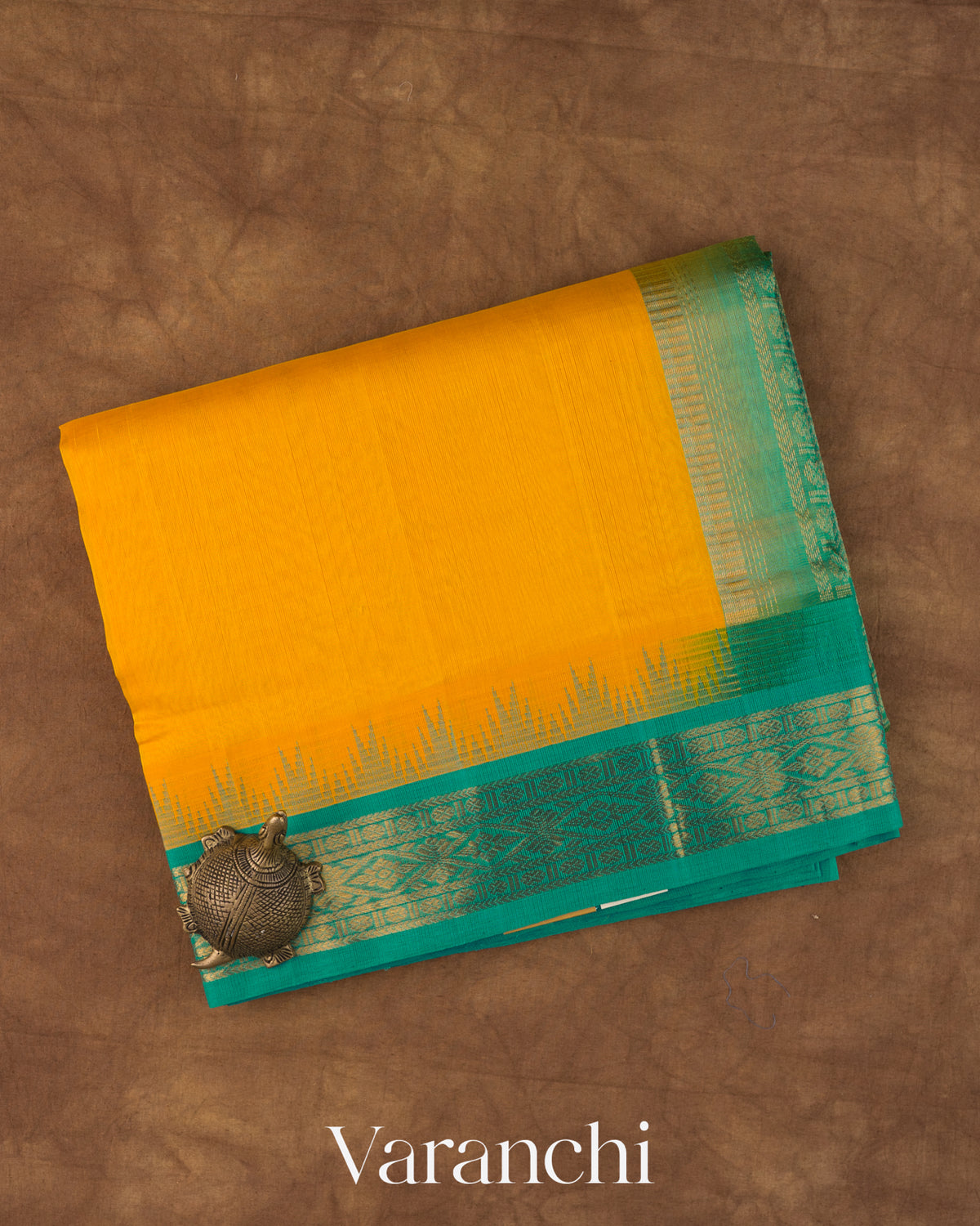 Golden Yellow Pure Kanchipuram Silk Cotton Handloom Saree