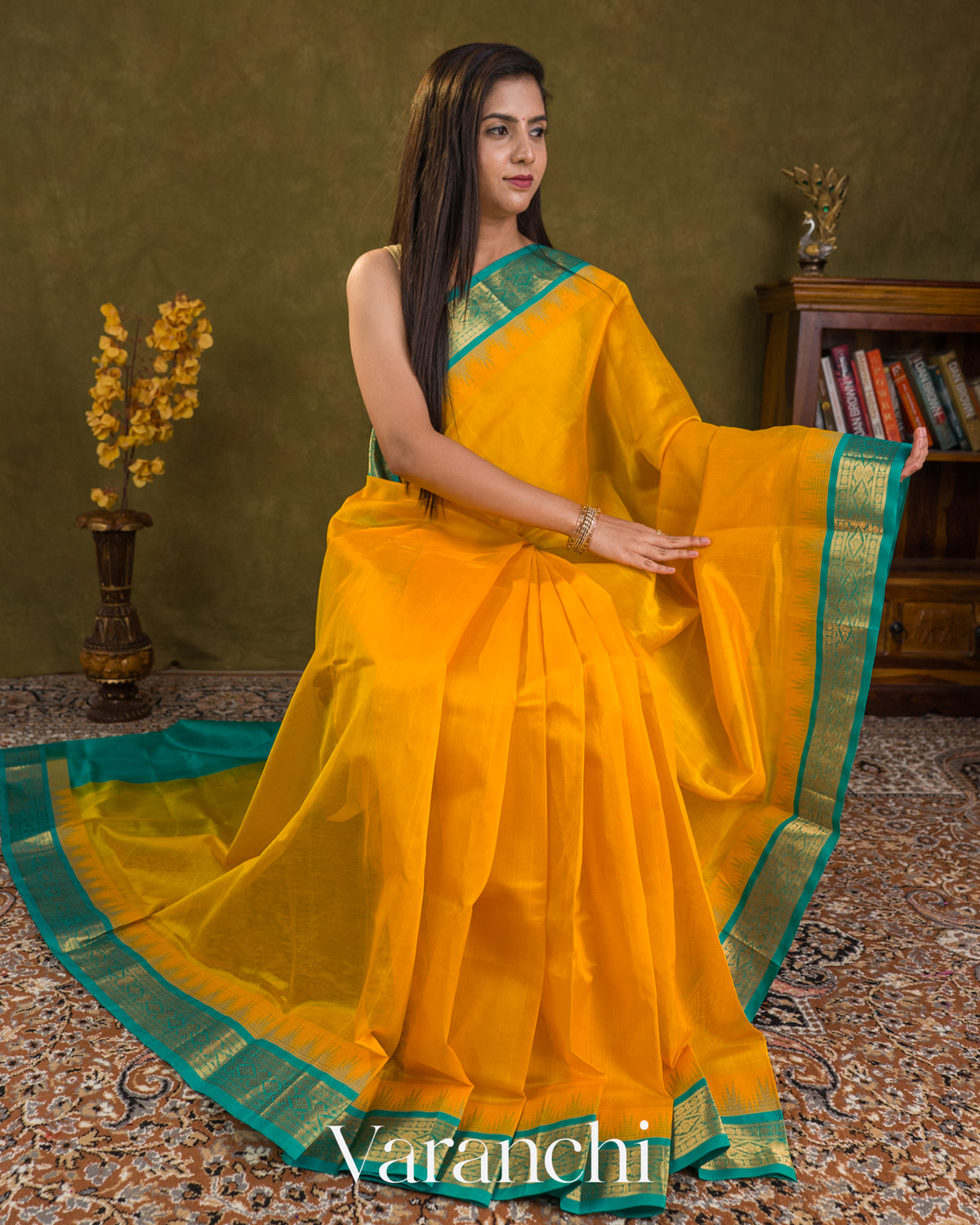 Golden Yellow Pure Kanchipuram Silk Cotton Handloom Saree