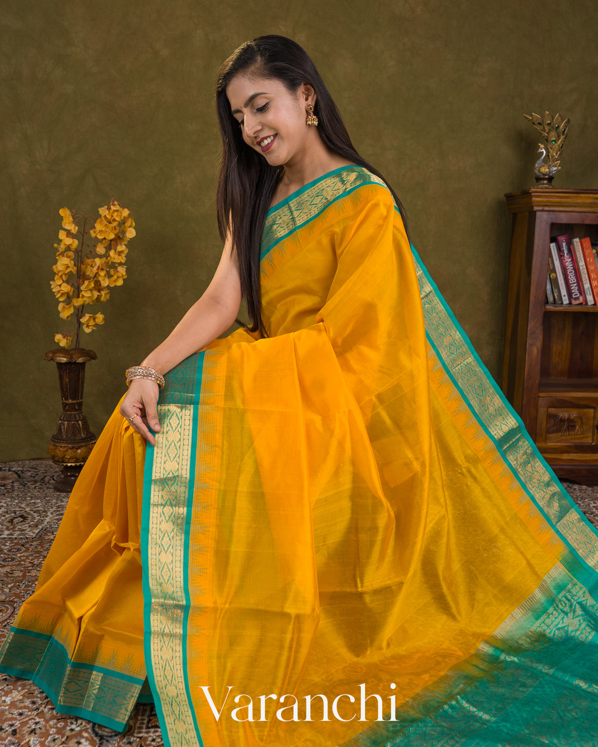 Golden Yellow Pure Kanchipuram Silk Cotton Handloom Saree