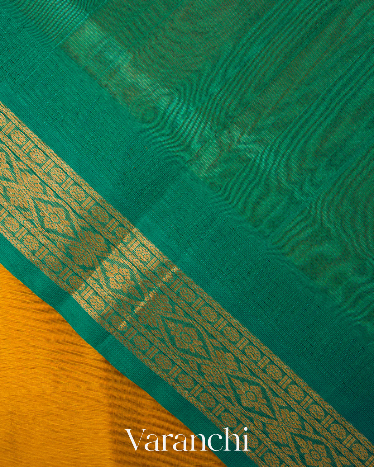 Golden Yellow Pure Kanchipuram Silk Cotton Handloom Saree