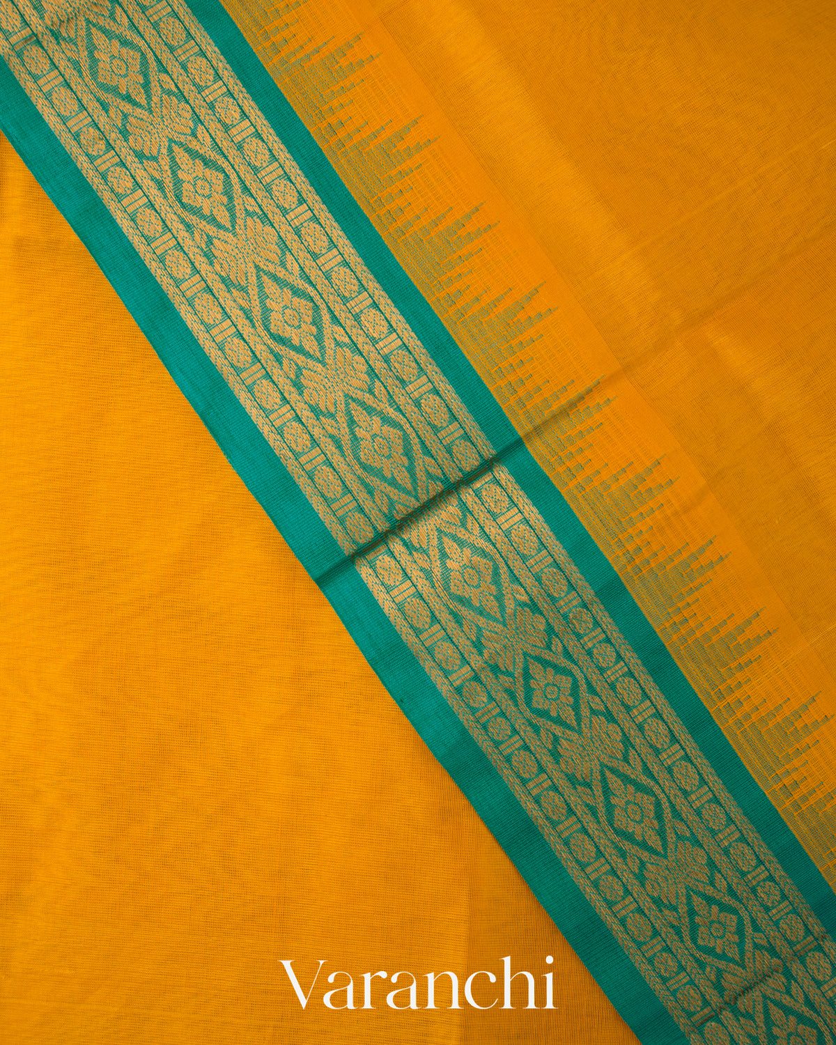 Golden Yellow Pure Kanchipuram Silk Cotton Handloom Saree