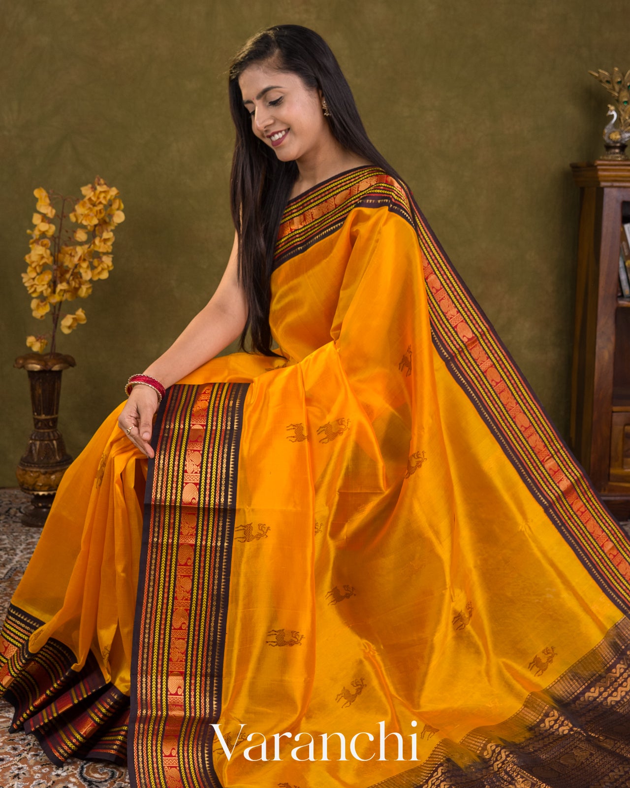 Mango Yellow Pure Korvai Kanchipuram Silk Cotton Handloom Saree