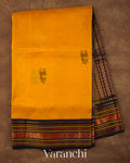 Mango Yellow and Deep Black Pure Kanchipuram Silk Cotton Handloom Saree