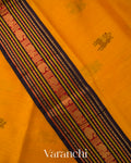 Mango Yellow and Deep Black Pure Kanchipuram Silk Cotton Handloom Saree
