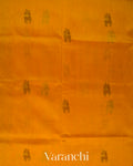 Mango Yellow and Deep Black Pure Kanchipuram Silk Cotton Handloom Saree
