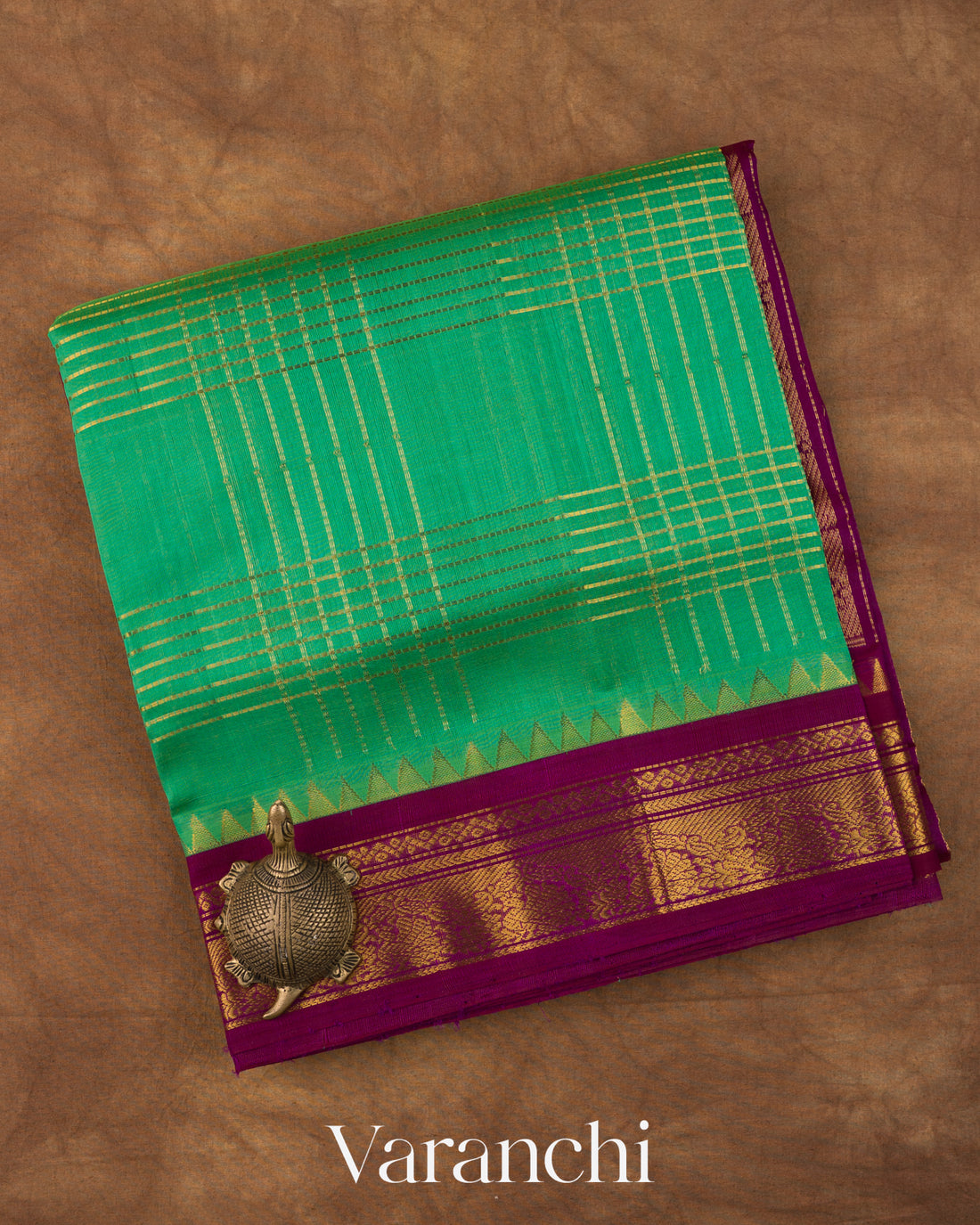 Jade Green and Deep Purple Pure Korvai Kanchipuram Silk Cotton Handloom Saree