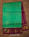 Jade Green and Deep Purple Pure Korvai Kanchipuram Silk Cotton Handloom Saree