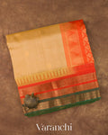 Beige Pure Kanchipuram Silk Cotton Handloom Saree