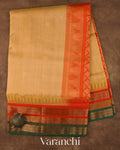 Beige Pure Kanchipuram Silk Cotton Handloom Saree