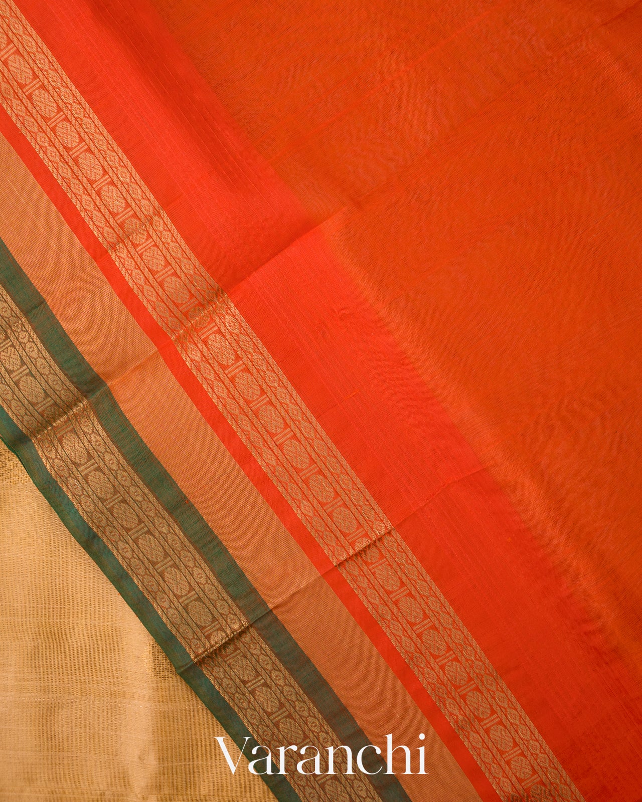 Beige Pure Kanchipuram Silk Cotton Handloom Saree