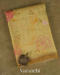 Mustard Yellow Floral Digital Print Pure Silk Linen Handloom Saree