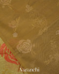 Mustard Yellow Floral Digital Print Pure Silk Linen Handloom Saree