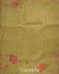 Mustard Yellow Floral Digital Print Pure Silk Linen Handloom Saree